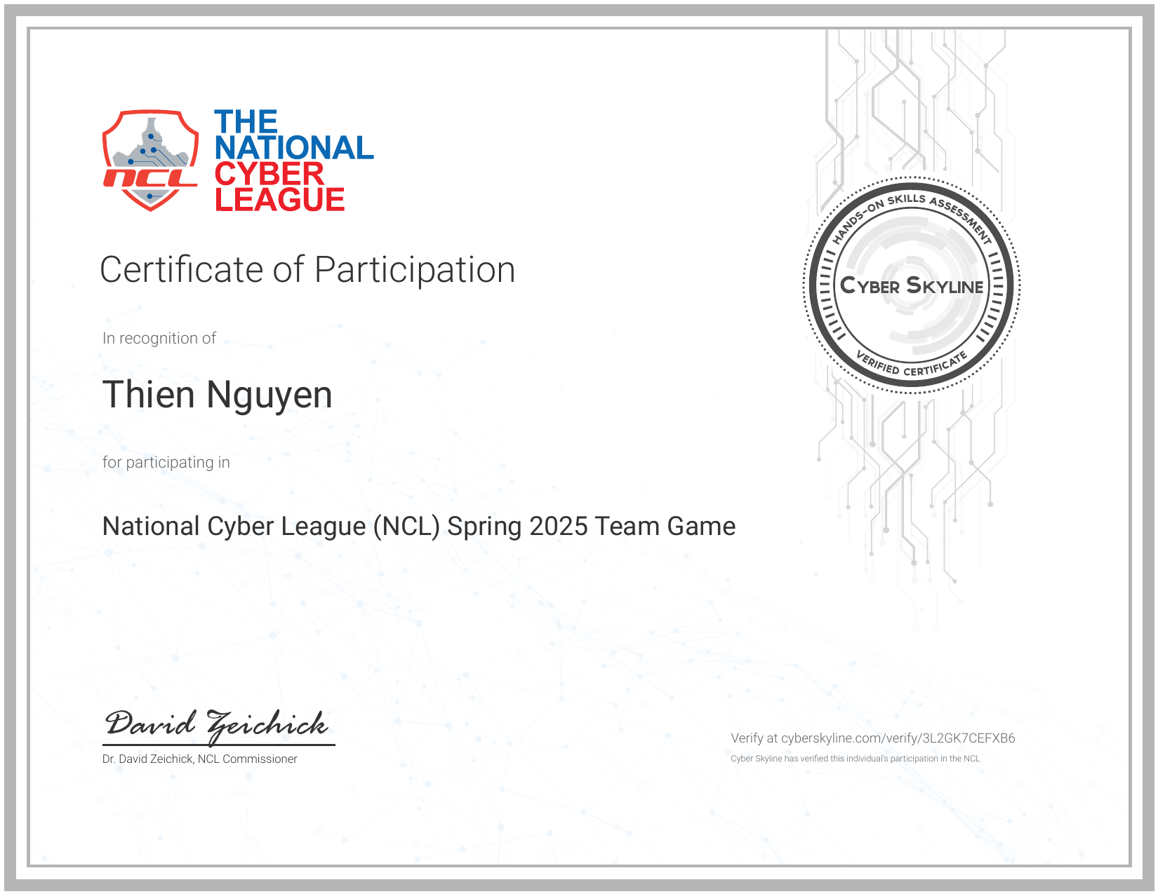 ncl spring 2025 team certificate