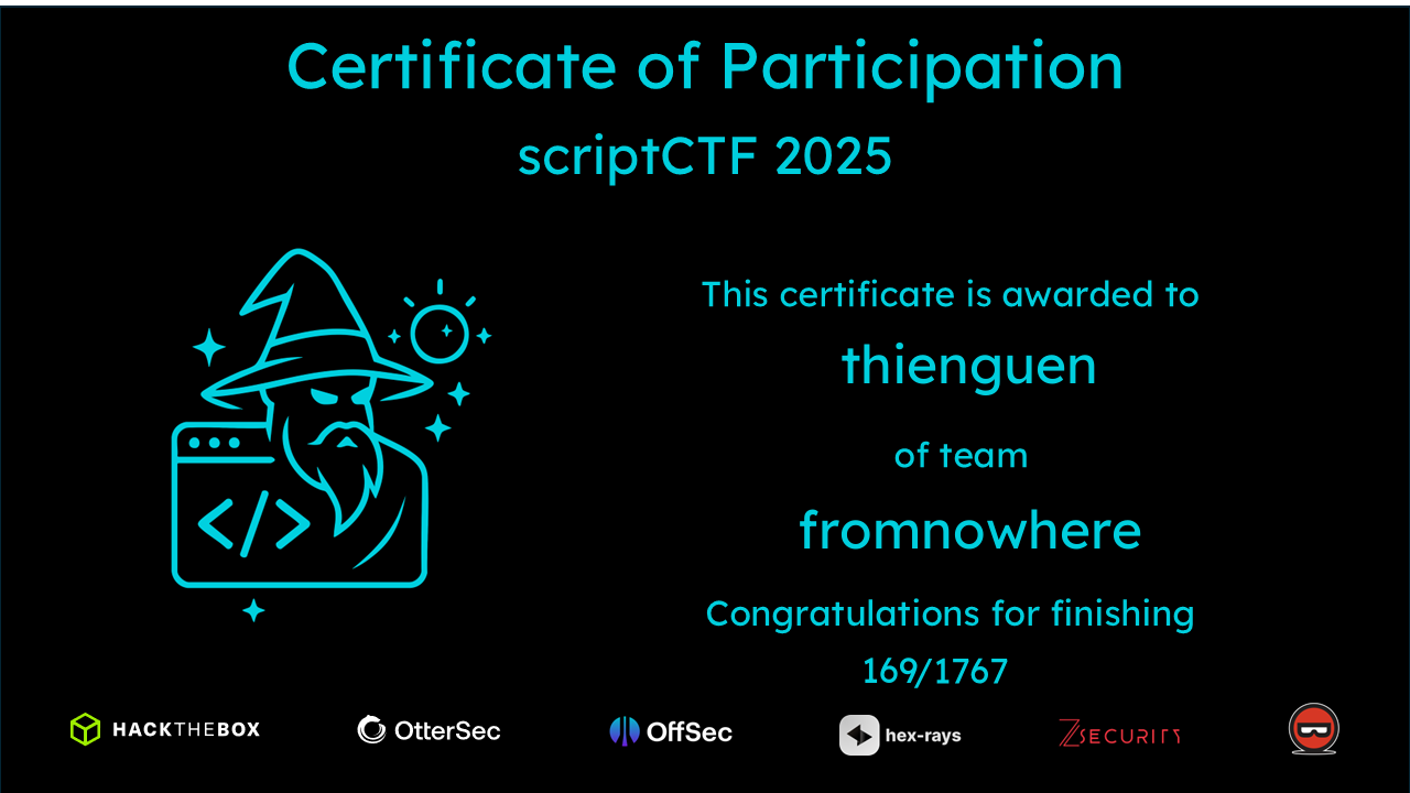 ScriptCTF certificate of completion